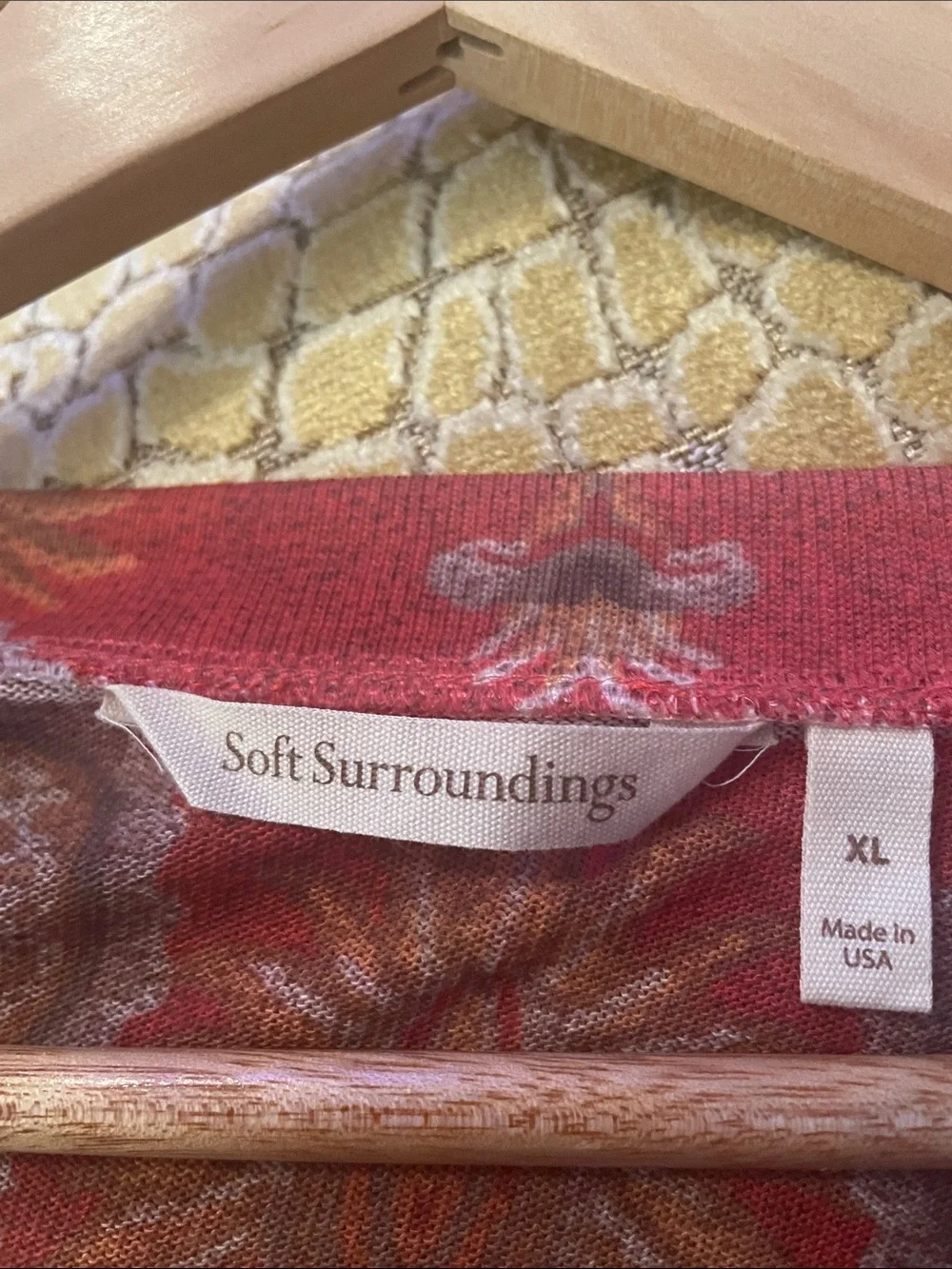 Soft Surroundings Red Paisley-Print Long Sleeve Scoop Neck Top—Size XL